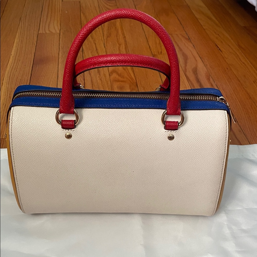 Coach Colorblock Satchel in Cream, Blue & Red - Picture 3 of 7
